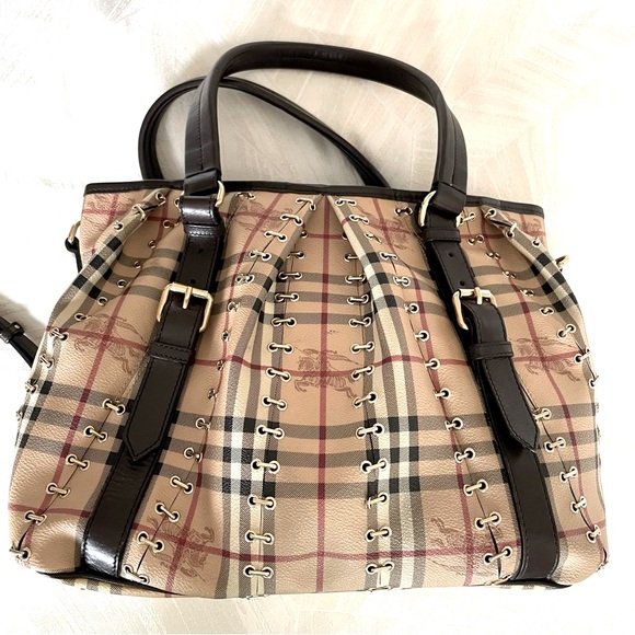 BURBERRY Haymarket Check Metal Stitch Lowry Shoulder Bag - Picture 2 of 15